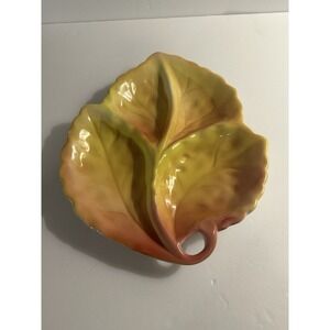 Vintage Italian Ceramic Leaf Divided Candy Nut Relish Dish Hand Painted Italy